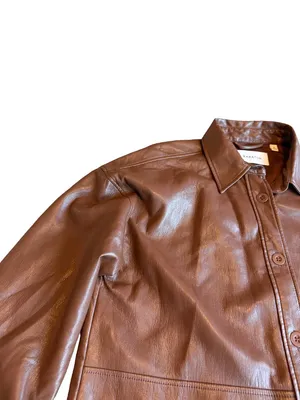 Aritzia Babaton Pelli Shirt Jacket Button-Down Brown Vegan Leather Size Medium thumbnail 3