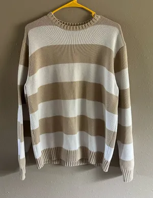 Brandy Melville Brianna Striped Cotton Knit Sweater - Tan & White 160/84A thumbnail 1
