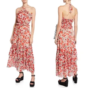 Misa Los Angeles Gia Floral Halter Dress Size Small Maxi Chiffon Tiered thumbnail 5