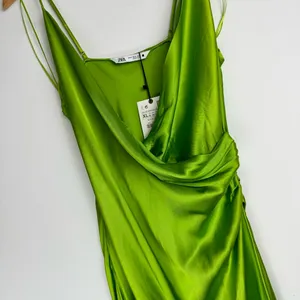 NWT ZARA Bright Green Satin Slip Midi Dress Sz XL Drapey Wrap Side Slit thumbnail 7