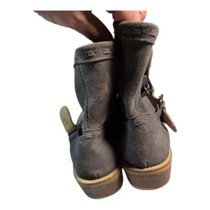 Musse & Cloud Gray Suede Double Buckle Pull On Engineer Biker Moto Boots Sz 6 thumbnail 4