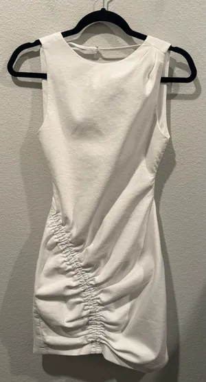 ZARA Gathered and Ruched Antique White Open Back Mini Dresses thumbnail 1