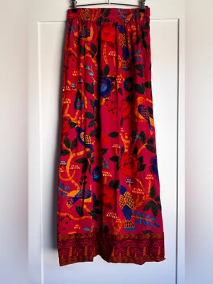 FARM Rio for Anthropologie Pink Bird Mushroom Floral Maxi Skirt XS thumbnail 4