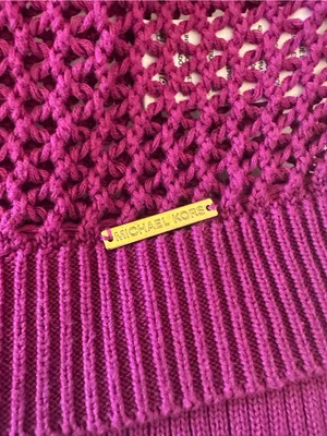 Michael Kors Open-Knit Scoop Neck Sweater in Fuchsia thumbnail 4