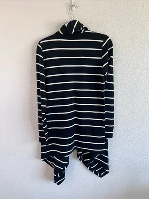 Lauren Ralph‎ Lauren Women's Open Front Waterfall Terry Cardigan Striped Black thumbnail 4