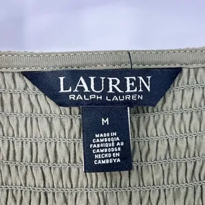 M Olive M Top Green Ralph Lauren Black Label Smocked Jersey Blouson Blouse thumbnail 4