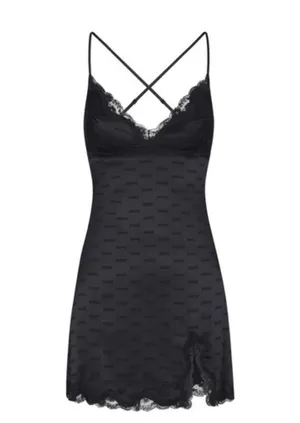 SKIMS Jacquard Lace Slip Dress in Onyx Size XS thumbnail 2