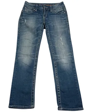 Rock Revival Noelle Capri Jeans Women 28 Blue Medium Wash Embellished Buckle Y2K thumbnail 1