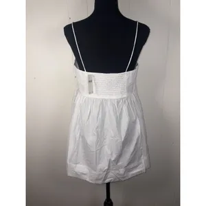 Anthropologie nwt maeve White Pintuck Smocked Babydoll Mini Dress Medium NWT Smocked thumbnail 2