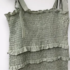 Mable L Light Green‎ Badale Smocked Ruffles Fitted Mini Dress Satin Stretch thumbnail 3
