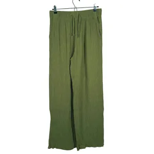 Abercrombie & Fitch Textured Wide Leg Pants Medium Green Fall Quiet Luxury Boho thumbnail 2