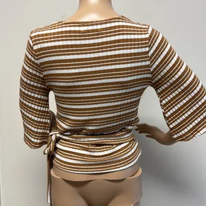 NWOT Socialite Brown & White Wrap Top diagonal stripes size S thumbnail 5