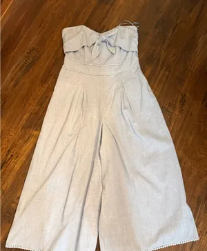 Greylin strapless linen-blend wide-leg Culotte Jumpsuit Size Medium thumbnail 1