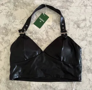 🌟NWT HALARA Faux Leather Party Halter Top —Backless, Adjustable Straps thumbnail 1