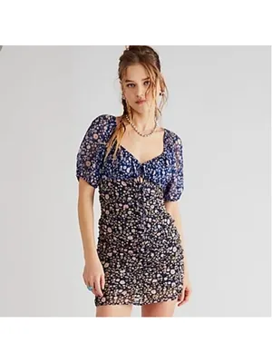 Free People Tessa Floral Ruched Mini Dress Women's Size XS thumbnail 6