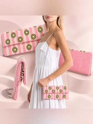 Sol and Mer Beaded Kiwi Striped Clutch Crossbody Bag NWT thumbnail 2