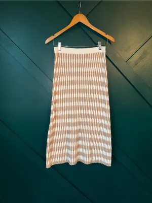 Lucy Paris Boho Knit Midi Skirt Stretchy Ribbed Textured Skirt Neutral Size S thumbnail 2