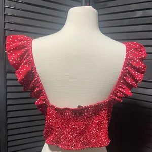 Lulu's Red Polka Dot Ruffle Crop‎ Top thumbnail 1