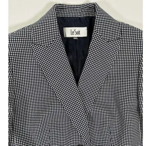 Le Suit Womens Navy Blue White Houndstooth Two Button Blazer Jacket Size 6 thumbnail 5