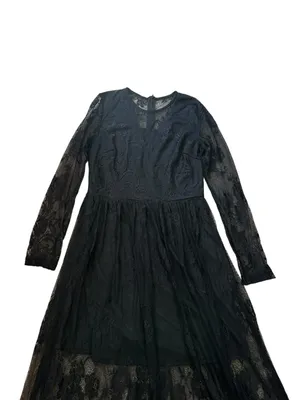 Womens Black Lace Maxi Dress Flowy Goth Witchy Evening Party Dark Romance thumbnail 3