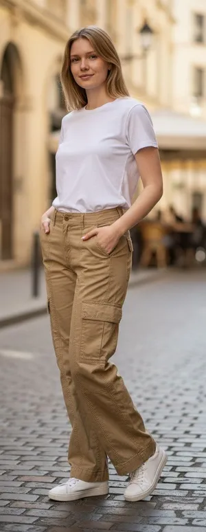 Abercrombie & Fitch Tan Beige Khaki Wide Leg Utility Cargo Pants Size 28 6 Short thumbnail 1