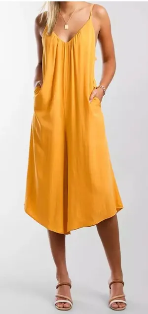 Daytrip BKE Flowy Wide Leg Cropped Jumpsuit‎ Yellow Boho Resortwear Medium New thumbnail 1