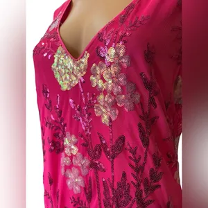 Pink Silver Sequin Embroidered Floral Preppy Barbie Glam Party Midi Dress thumbnail 3