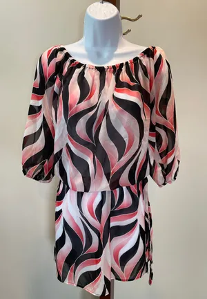 White House Black Market Sheer Chiffon Tie‑Waist Top Size S Abstract Pattern thumbnail 1