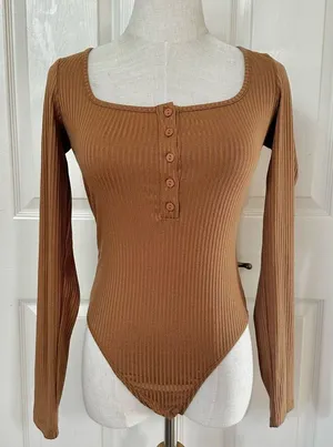 Princess Polly brown button long sleeved bodysuit thumbnail 1