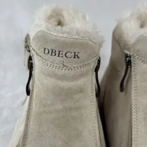 DBECK Tan Suede Faux Fur Lined Ankle Boots Dual Zip EU 38‎ Womens Comfort 7.5 thumbnail 5