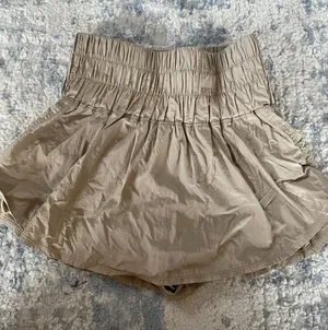 High-Waist Elastic Smocked Free People Movement Beige Women's Shorts thumbnail 1