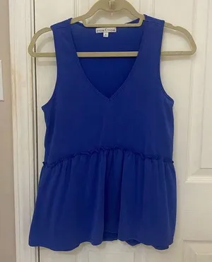 Moa Moa V-Neck Swing Tank Top with Ruffle Detail thumbnail 1