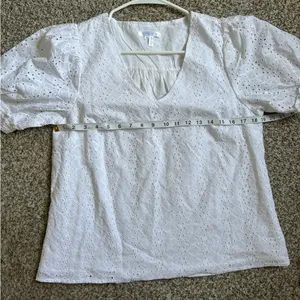 Draper James White Short Sleeve Puff Sleeve Eyelet Blouse Summer Neutral Medium thumbnail 6