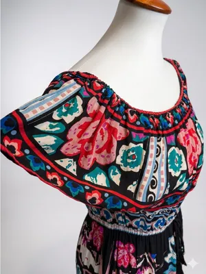 Flying Tomato Bohemian Floral Print Off-the-Shoulder Peacock Maxi Dress Size M thumbnail 4