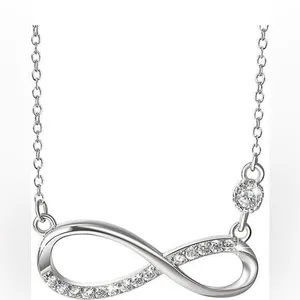 Sterling Silver Plated Infinity Pendant Necklace Cubic Zirconia Cable 18" Chain thumbnail 2