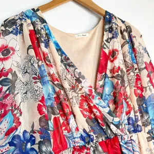 Honey Punch Nude Multicolor Floral Print Flowy Long Sleeve Dress Lulus Womens M thumbnail 5
