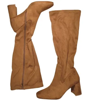 Nordstrom‎ Rack Tan Suede Square Toe Block Heel Knee High Boots Women Size 5 thumbnail 1