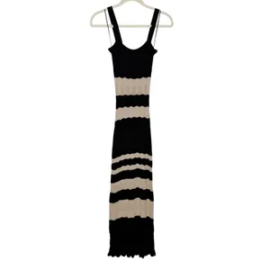 Evereve Correy Black Cream Striped Knit Maxi Dress Scoop Neck Sleeveless XS thumbnail 7