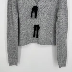 Oak‎ & Trellis Front Bow Tie Sweater XL Gray Coquette Balletcore Pointelle Soft thumbnail 6