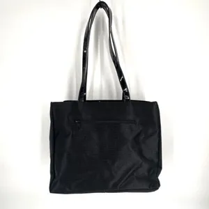 Falchi Sport‎ Black Shoulder Tote Bag Logo Smooth Canvas Patent Leather Straps thumbnail 3
