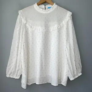 Draper James Ruffled Peasant Top Size XL White Metallic Gold Romantic Holiday thumbnail 1
