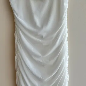 Glamaker White Mesh Ruched Off the Shoulder Mini Dress, Size Small, Bridal thumbnail 5