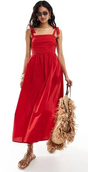Abercrombie & Fitch Red Emerson Tie Strap Maxi Dress thumbnail 1