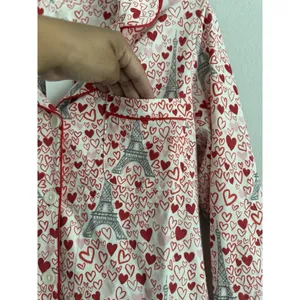 BedHead Women's Long Sleeve Button Down Pajama Top Heart Eiffel Notch Size M NEW thumbnail 9