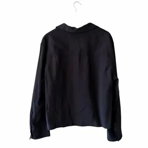 Zara Button Down Boxy Plain Black Long Sleeves Button Down Blouse SZ L #2574 thumbnail 6