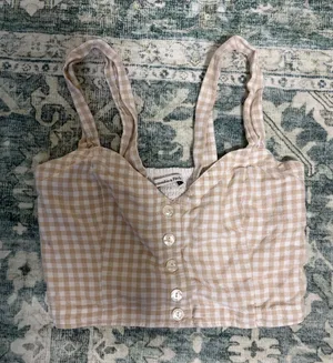 Abercrombie and Fitch beige and white gingham cropped camisole top thumbnail 1