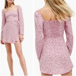 Reformation Rosalie long sleeve‎ mini dress baby’s breath pink white floral sz 6 thumbnail 2