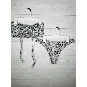 Zaful dalmation print bikini set Bandeau lace up top high cut bottom size 6 thumbnail 4