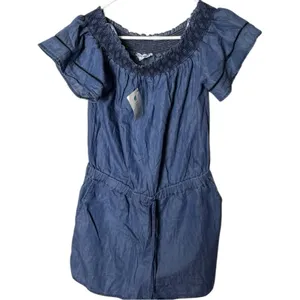 Love Tree Short Sleeve Elastic Waist Shorts Style Denim Romper Sz L New With Tag thumbnail 8