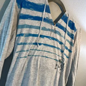 American Eagle Outfitters Y2K Blue and Gray Striped Hoodie SZ M 2000s Vintage thumbnail 3